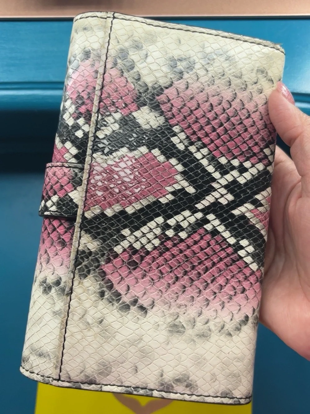 Moschino Pink Cream Snake-Print Phone Case with Gold Logo